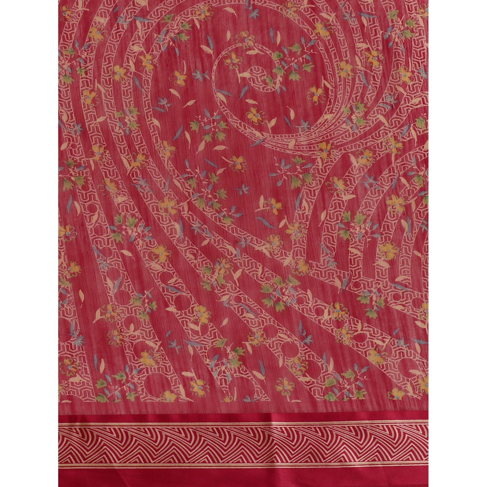 Delightful Red Colored Casual Wear Floral Printed Cotton Silk Saree