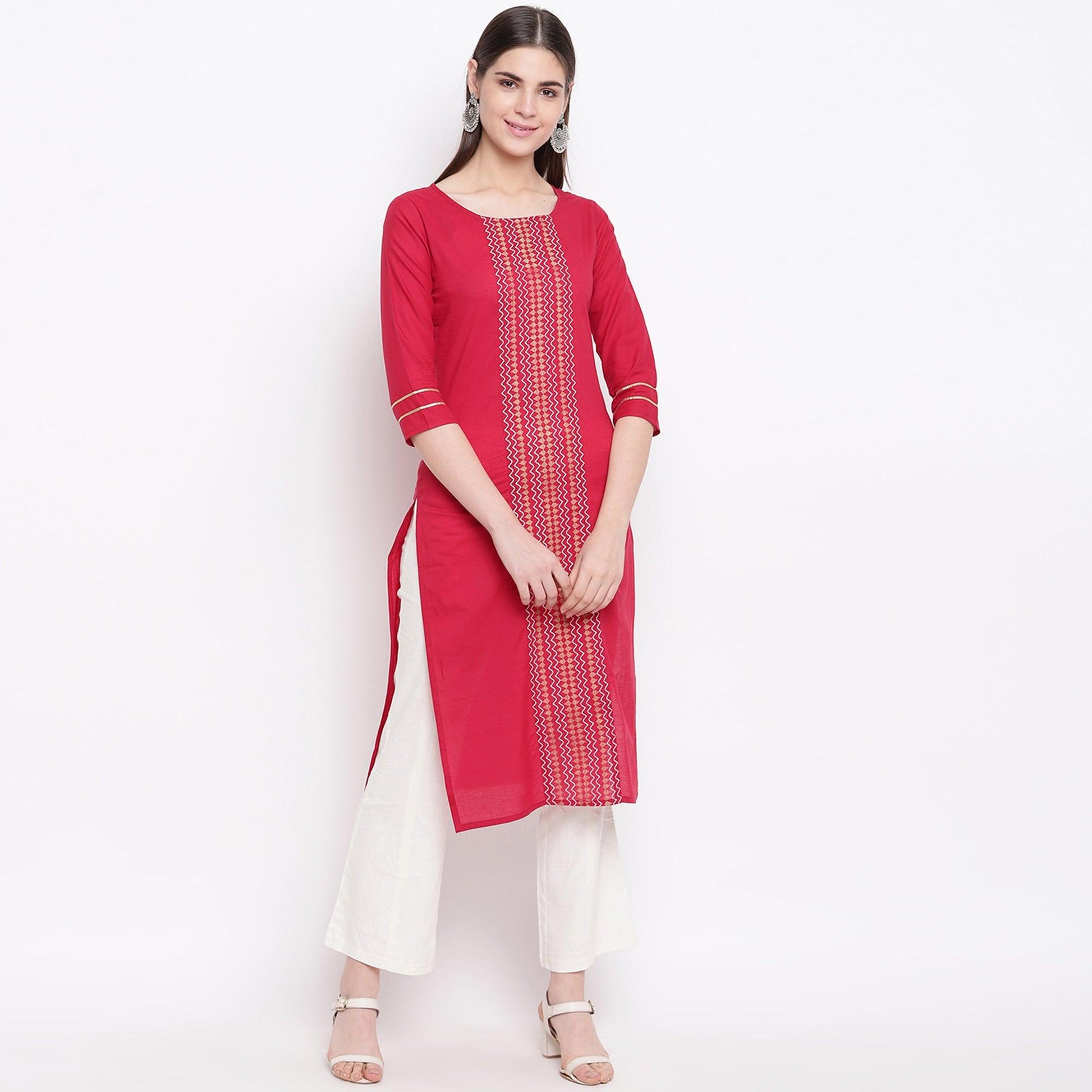 Delightful Red Colored Casual Wear Printed Cotton Kurti