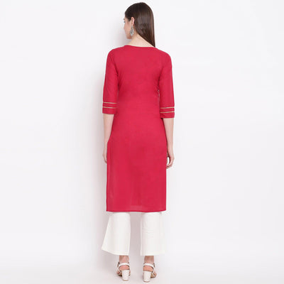 Delightful Red Colored Casual Wear Printed Cotton Kurti