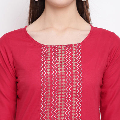 Delightful Red Colored Casual Wear Printed Cotton Kurti