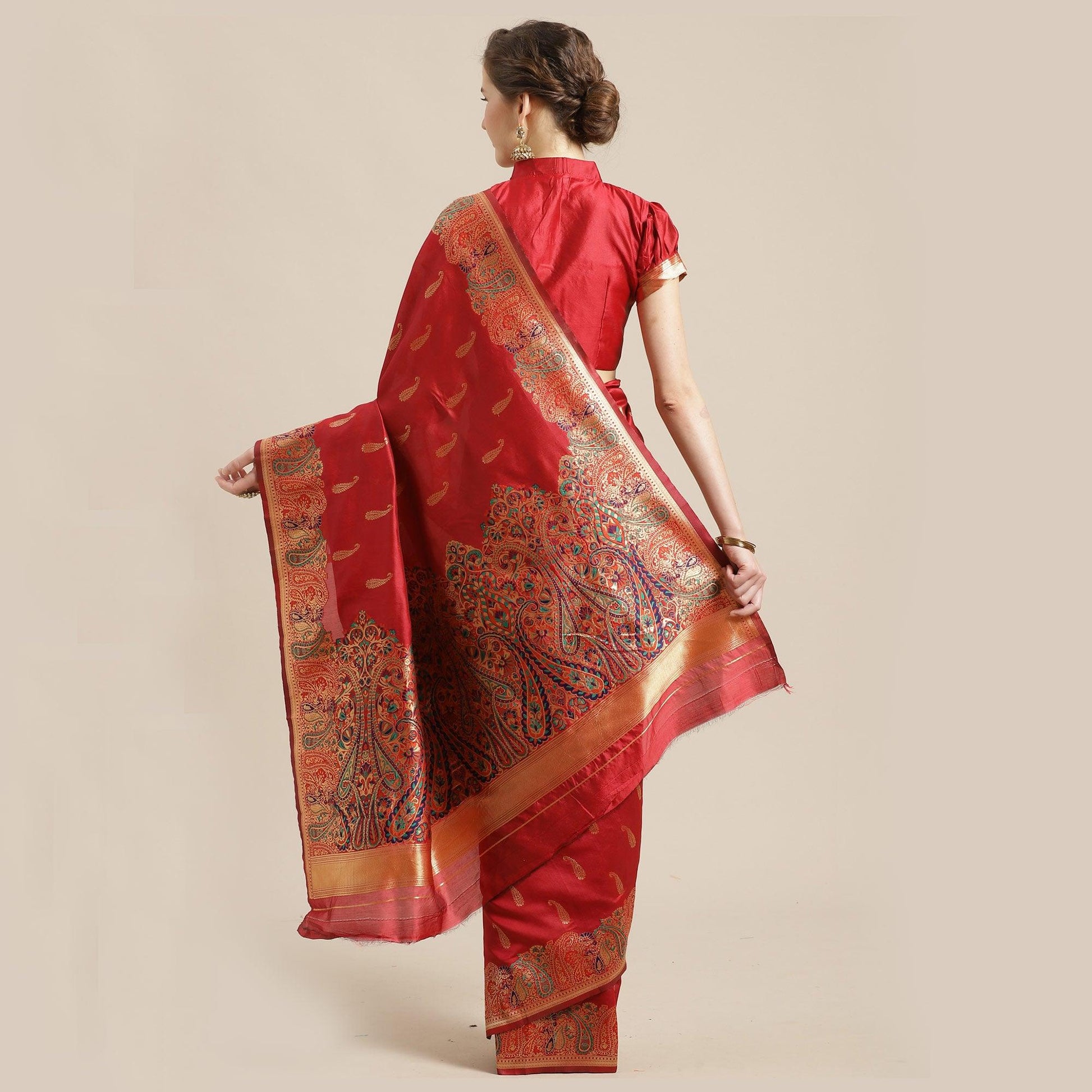 Delightful Red Colored Festive Wear Woven Silk Blend Saree