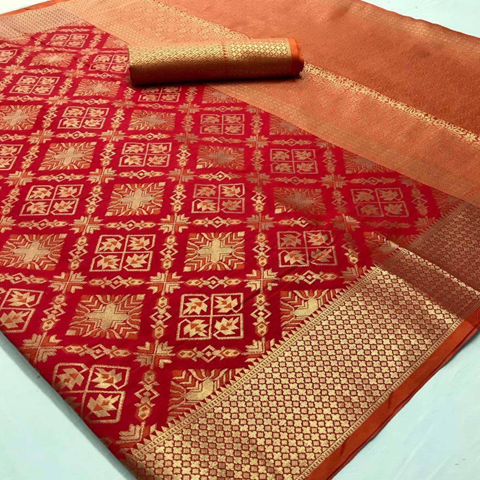 Delightful Red Colored Festive Wear Woven Silk Saree