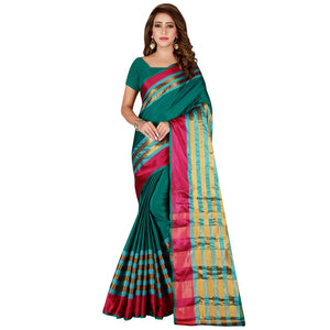 Delightful Turquoise Green Colored Casual Wear Cotton Saree