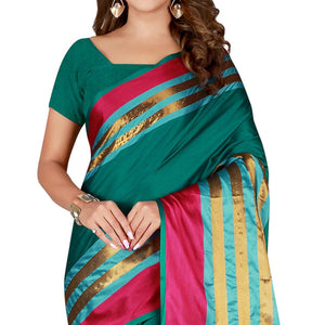 Delightful Turquoise Green Colored Casual Wear Cotton Saree
