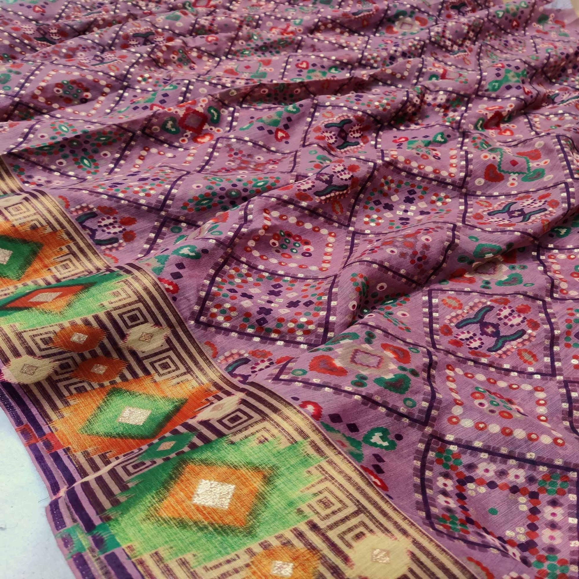 Delightful Wine Colored Festive Wear Foil Printed Cotton Silk Saree