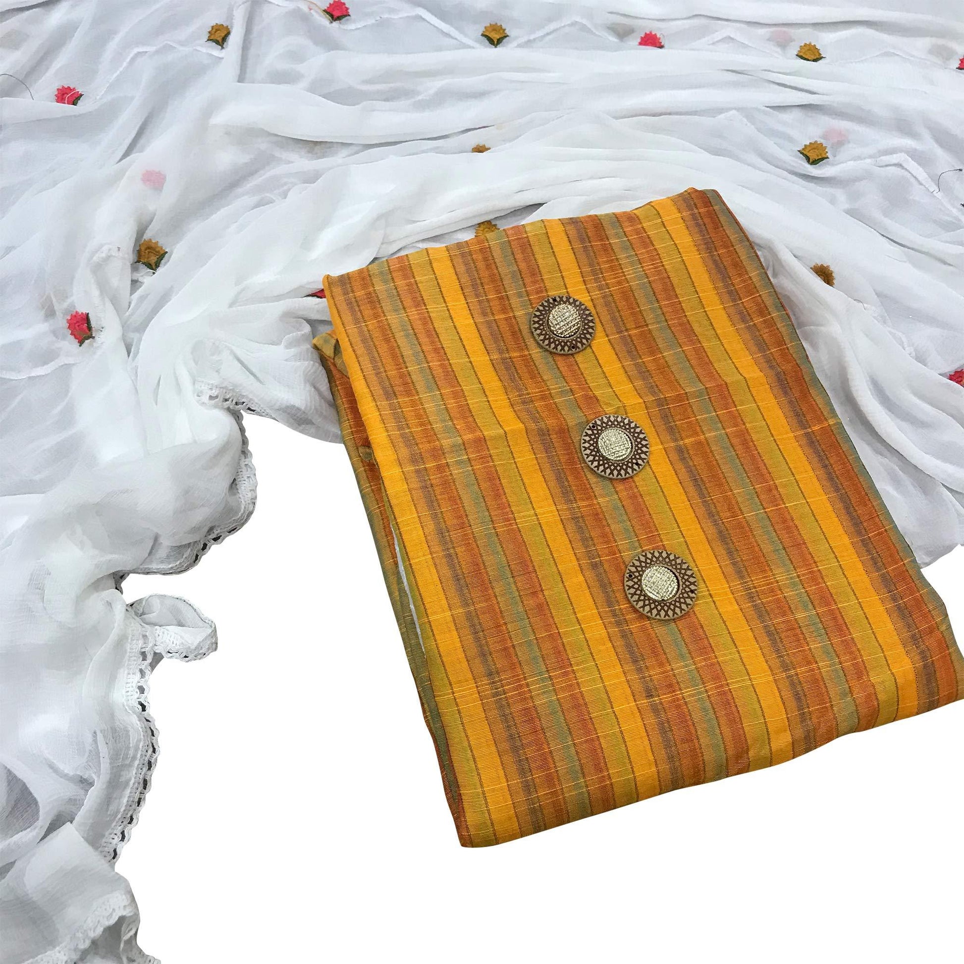 Delightful Yellow Colored Casual Printed Cotton Dress Material