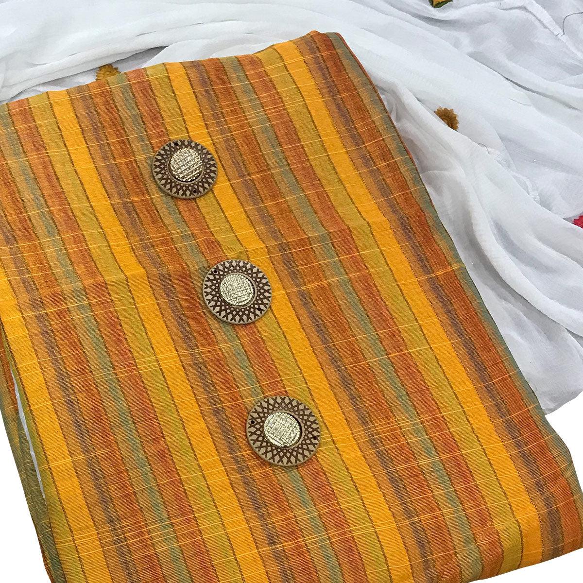 Delightful Yellow Colored Casual Printed Cotton Dress Material