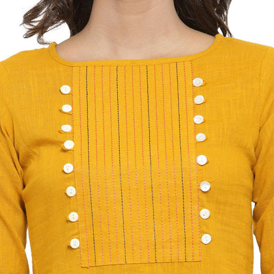 Delightful Yellow Colored Casual Wear Embroidered Cotton Kurti