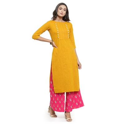 Delightful Yellow Colored Casual Wear Embroidered Cotton Kurti