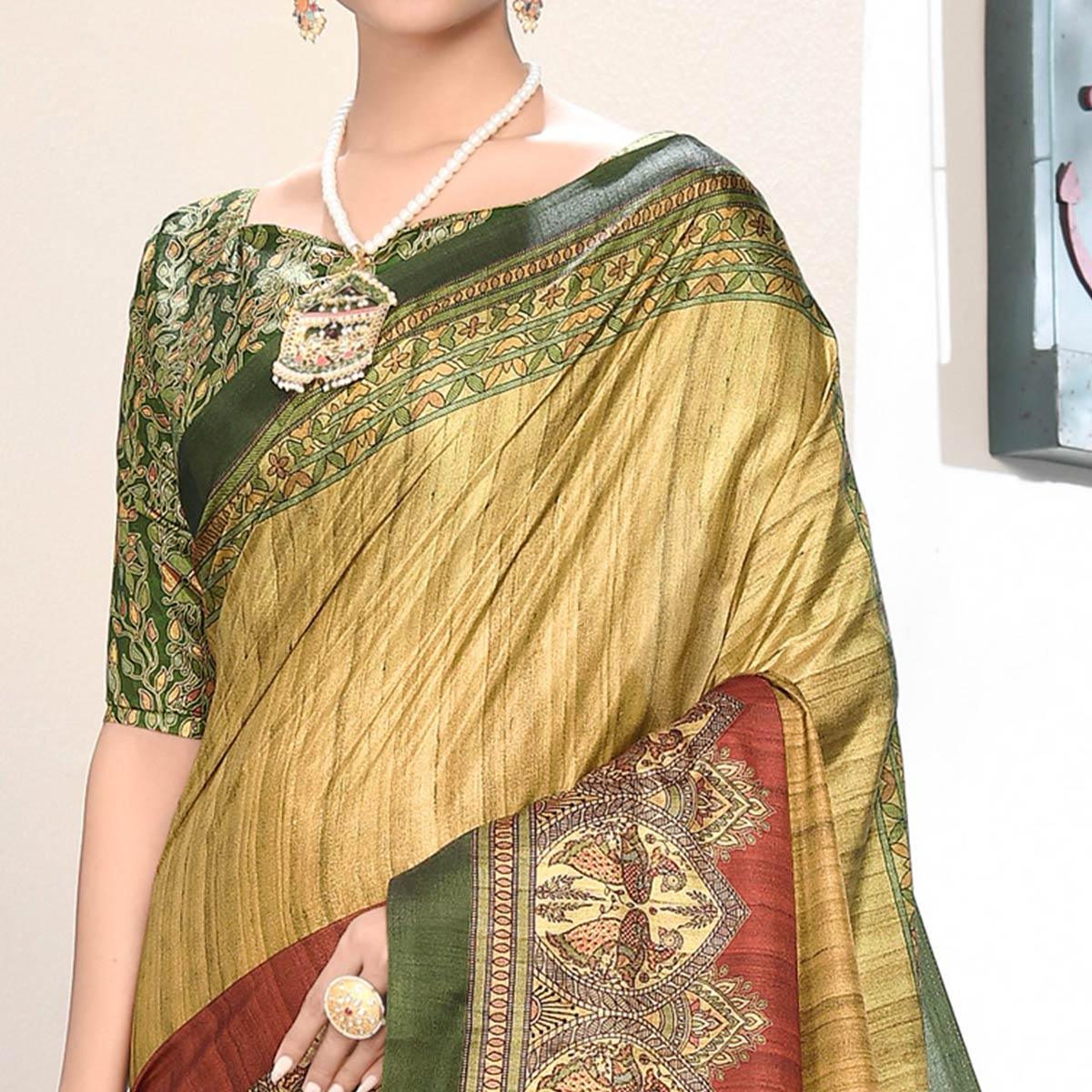 Delightful Yellow-Multi Colored Casual Wear Digital Printed Art Silk Saree