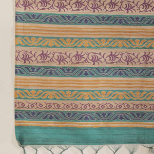 Demanding Beige-Multi Colored Casual Wear Floral Printed Silk Blend Saree With Tassels