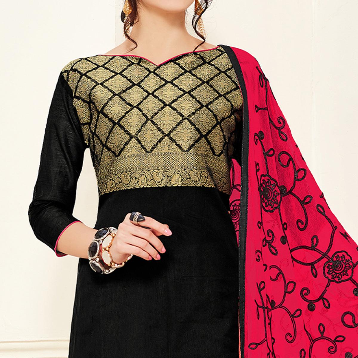 Demanding Black Colored Casual Wear Woven Banarasi Silk Dress Material
