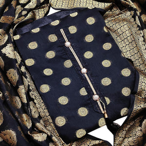 Demanding Black Woven Banarasi Silk Dress Material