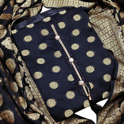 Demanding Black Woven Banarasi Silk Dress Material