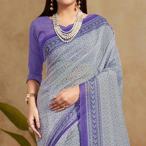 Demanding Blue Colored Casual Wear Printed Cotton Silk Saree