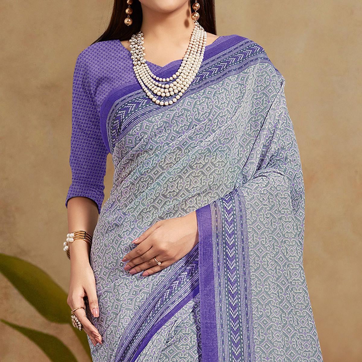 Demanding Blue Colored Casual Wear Printed Cotton Silk Saree