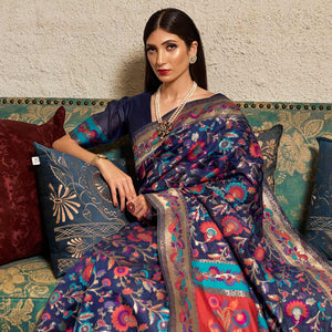 Demanding Blue Colored Festive Wear Woven Chanderi Saree