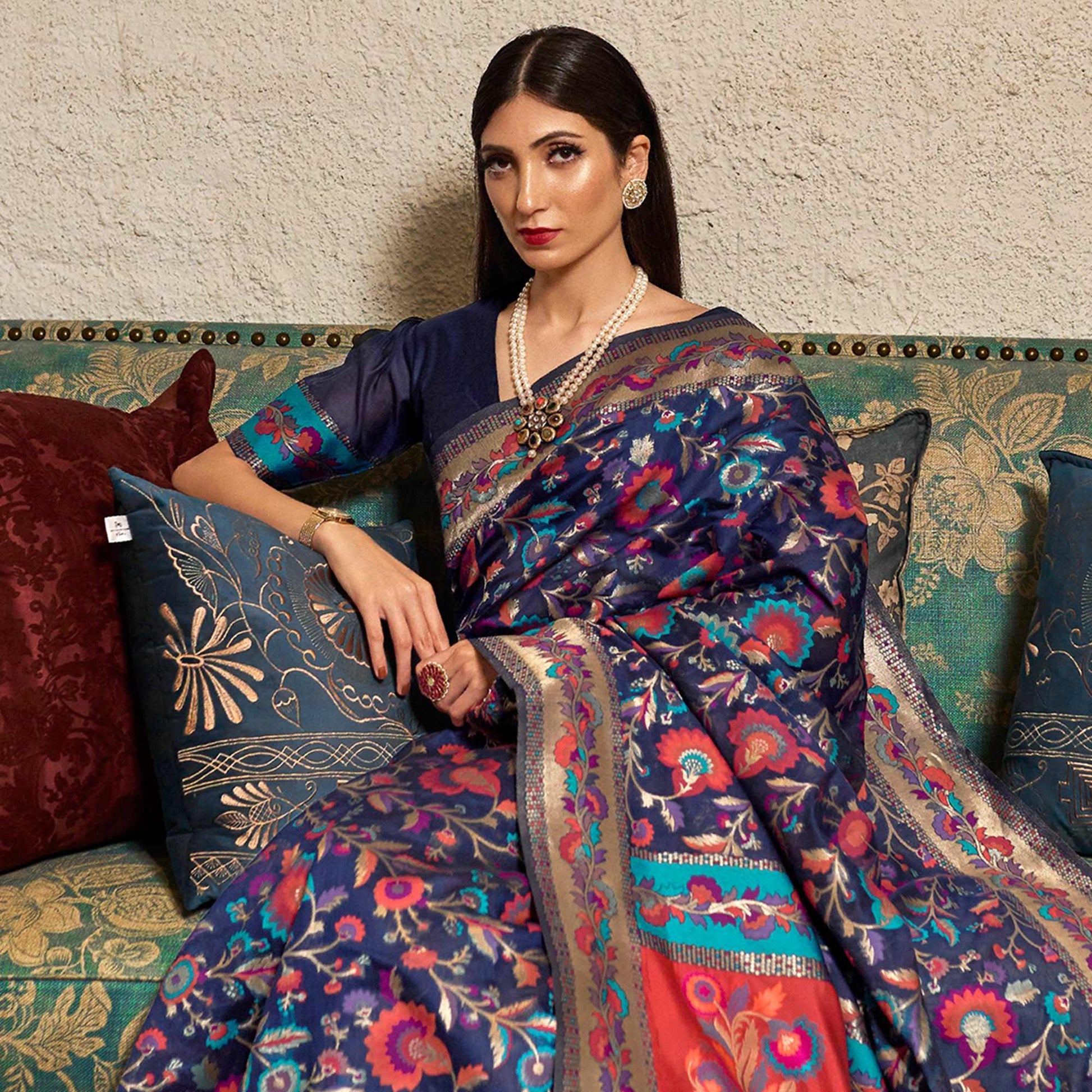 Demanding Blue Colored Festive Wear Woven Chanderi Saree