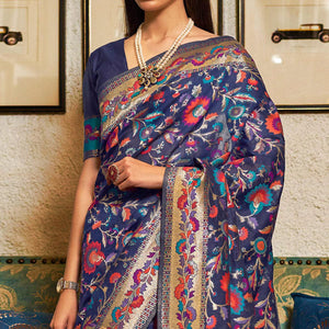 Demanding Blue Colored Festive Wear Woven Chanderi Saree