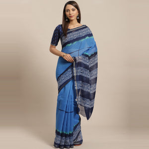 Demanding Blue - Navy Blue Colored Casual Wear Printed Silk Blend Saree