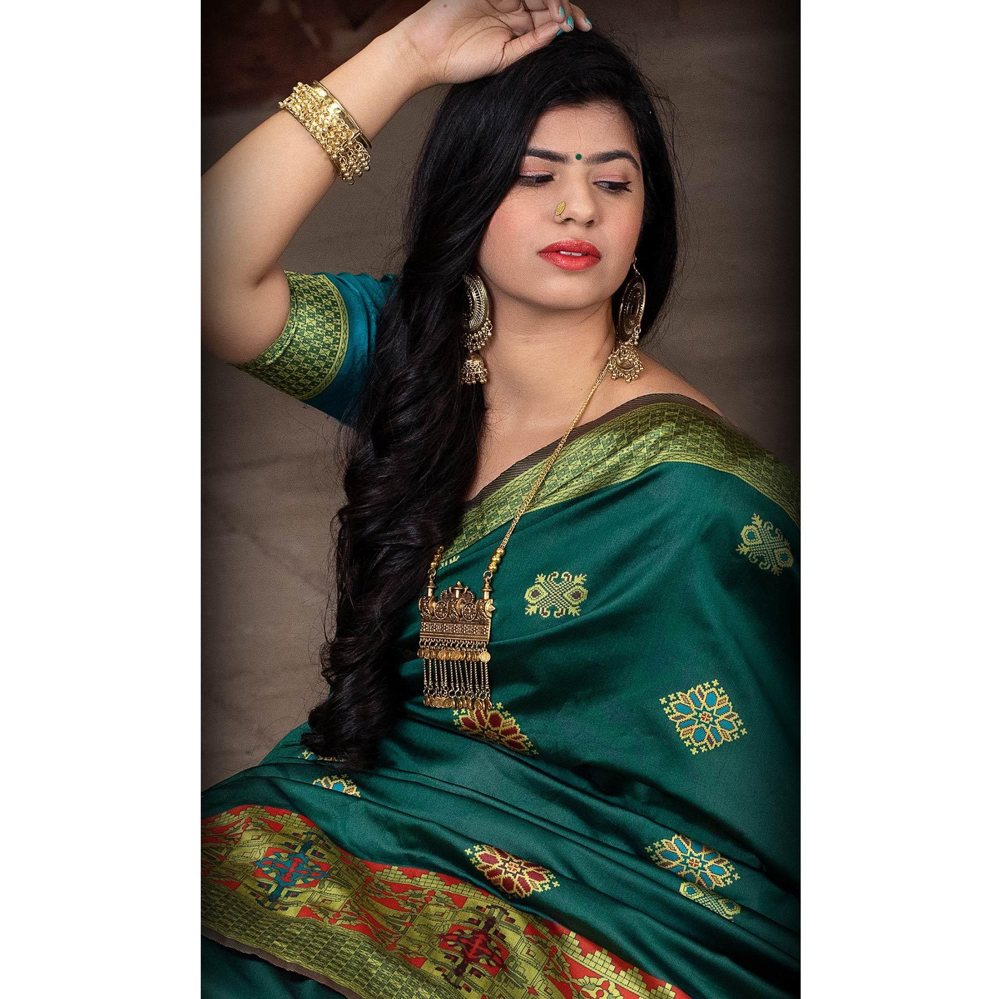 Demanding Green Colored Festive Wear Woven Banarasi Silk Saree