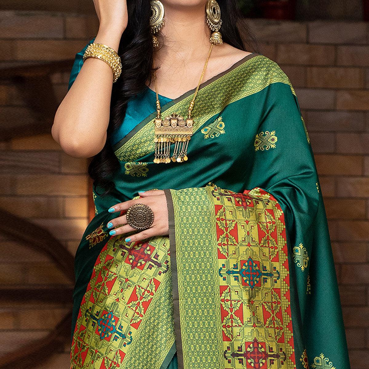 Demanding Green Colored Festive Wear Woven Banarasi Silk Saree