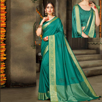 Demanding Green Colored Festive Wear Woven Silk Saree
