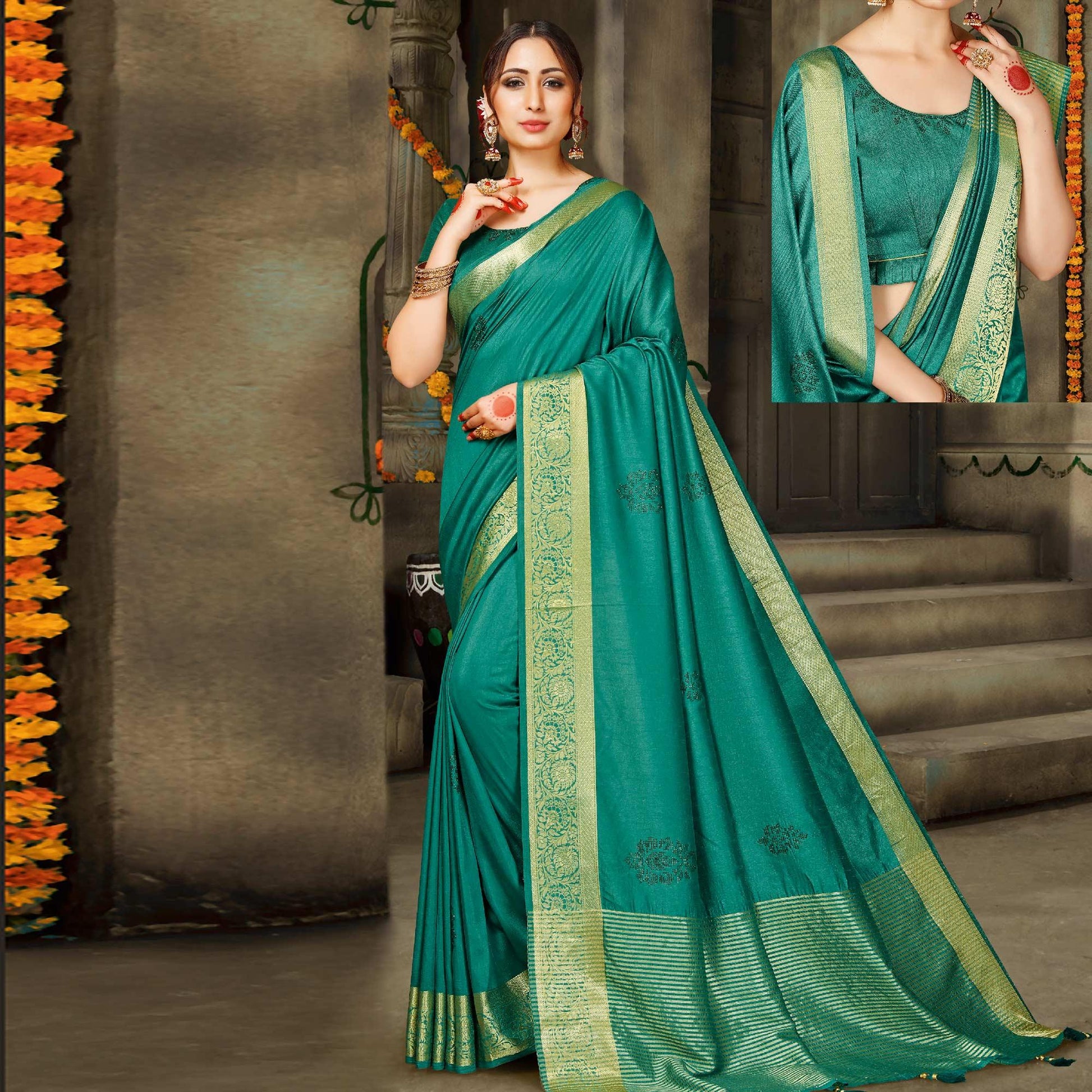 Demanding Green Colored Festive Wear Woven Silk Saree