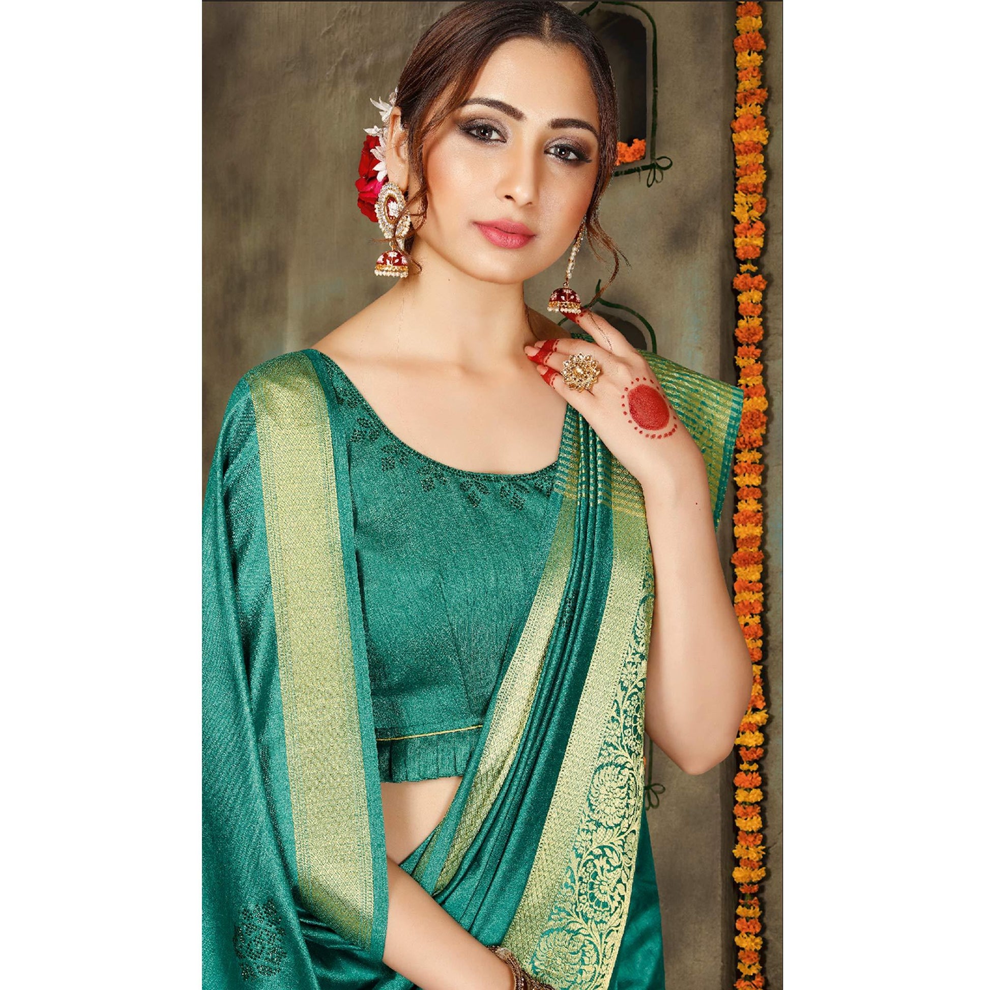 Demanding Green Colored Festive Wear Woven Silk Saree
