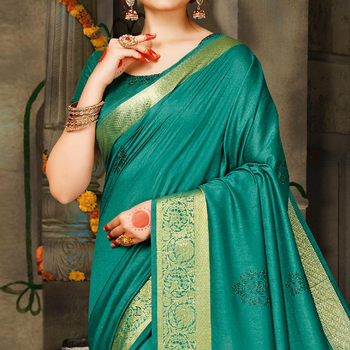 Demanding Green Colored Festive Wear Woven Silk Saree