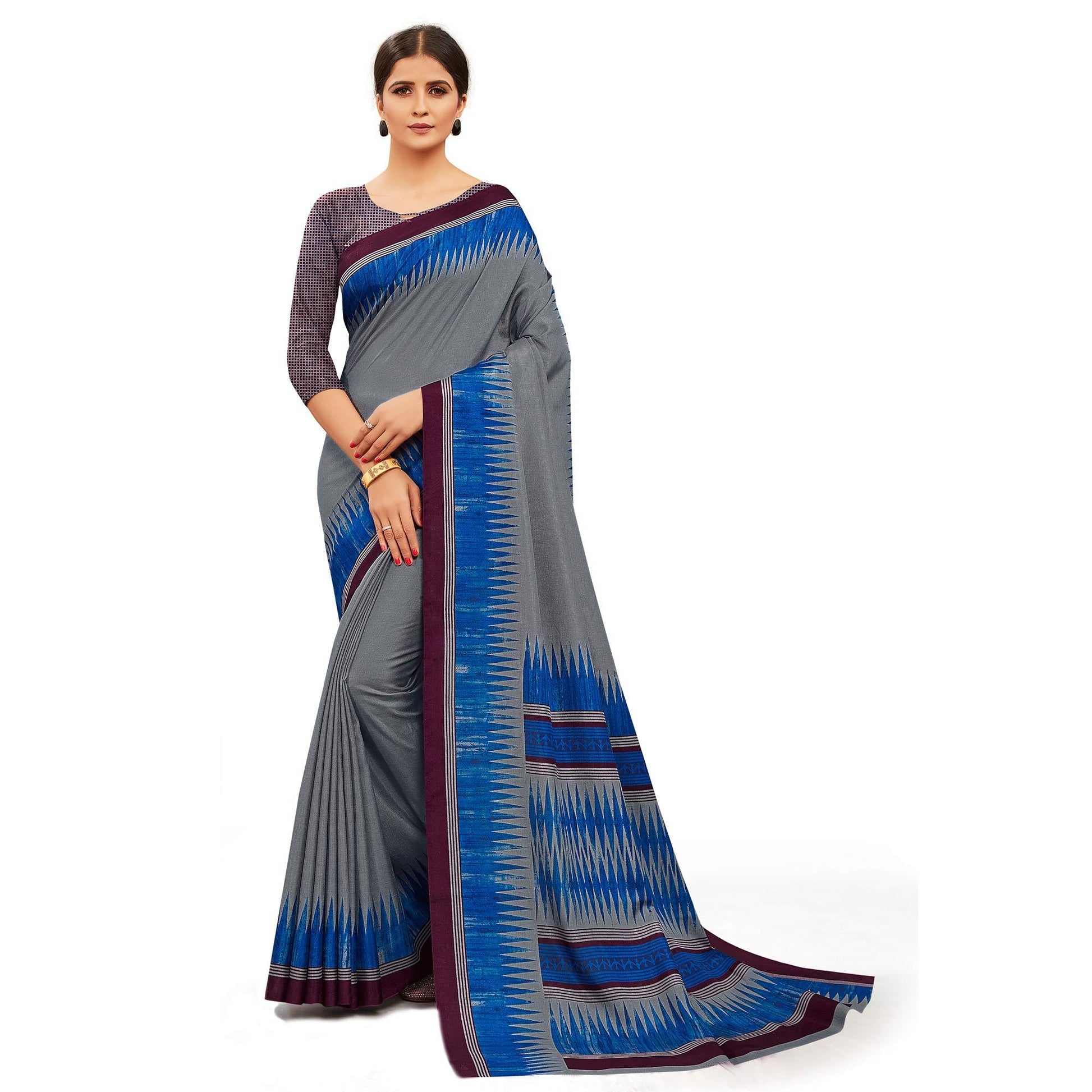 Demanding Grey Colored Casual Wear Printed Manipuri Cotton Saree