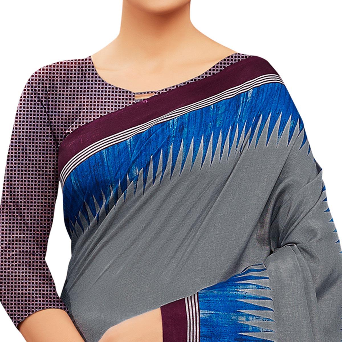 Demanding Grey Colored Casual Wear Printed Manipuri Cotton Saree