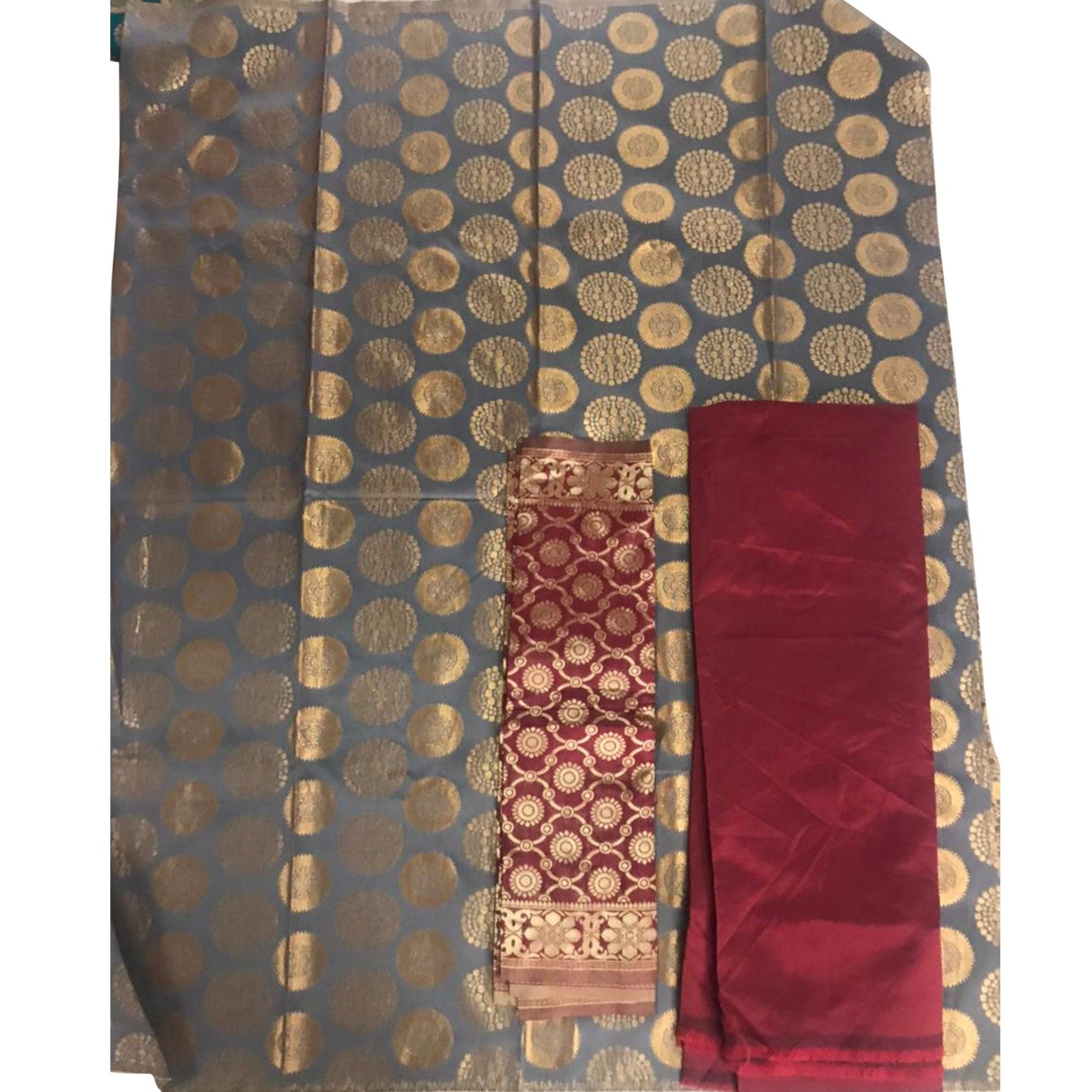 Demanding Grey Colored Casual Wear Woven Banarasi Silk Dress Material