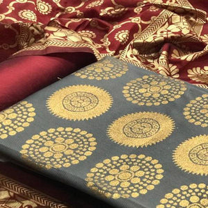 Demanding Grey Colored Casual Wear Woven Banarasi Silk Dress Material