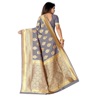 Demanding Grey Colored Festive Wear Woven Lichi Silk Saree
