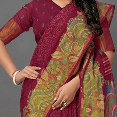 Demanding Maroon Colored Casual Wear Printed Cotton Saree