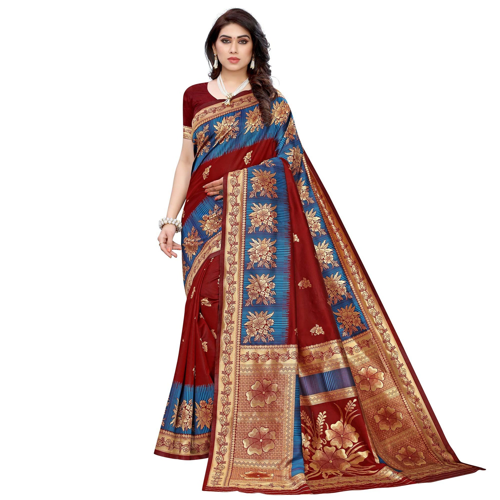 Demanding Maroon Colored Festive Wear Woven Jacquard Saree