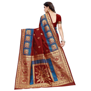 Demanding Maroon Colored Festive Wear Woven Jacquard Saree