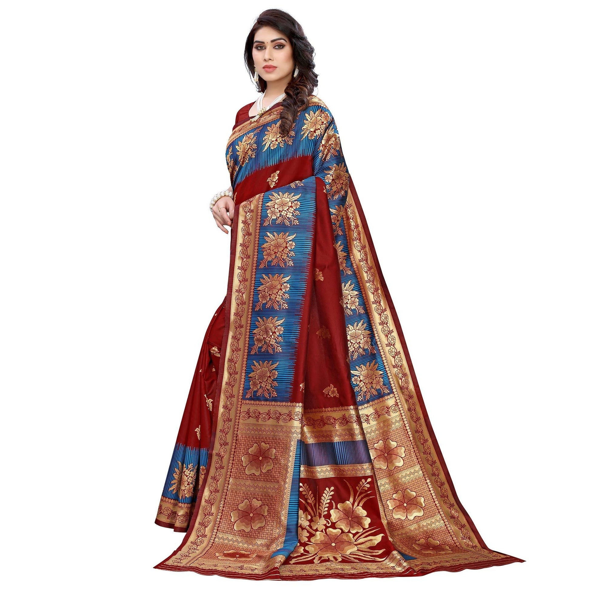 Demanding Maroon Colored Festive Wear Woven Jacquard Saree