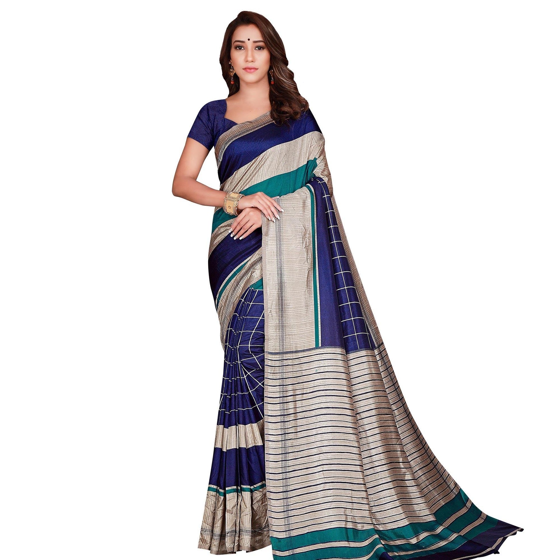 Demanding Navy Blue Colored Casual Wear Printed Art Silk Saree