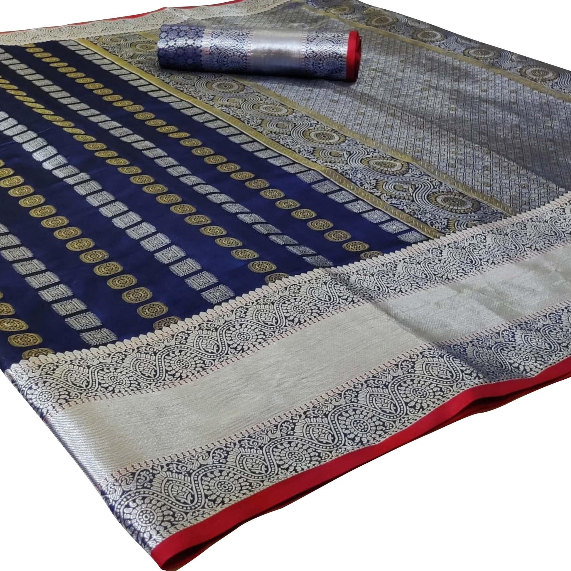 Demanding Navy Blue Colored Festive Wear Woven Silk Saree
