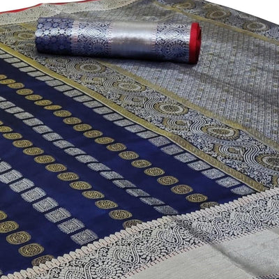 Demanding Navy Blue Colored Festive Wear Woven Silk Saree