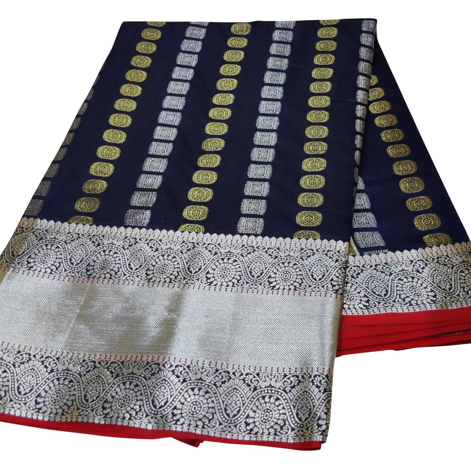 Demanding Navy Blue Colored Festive Wear Woven Silk Saree