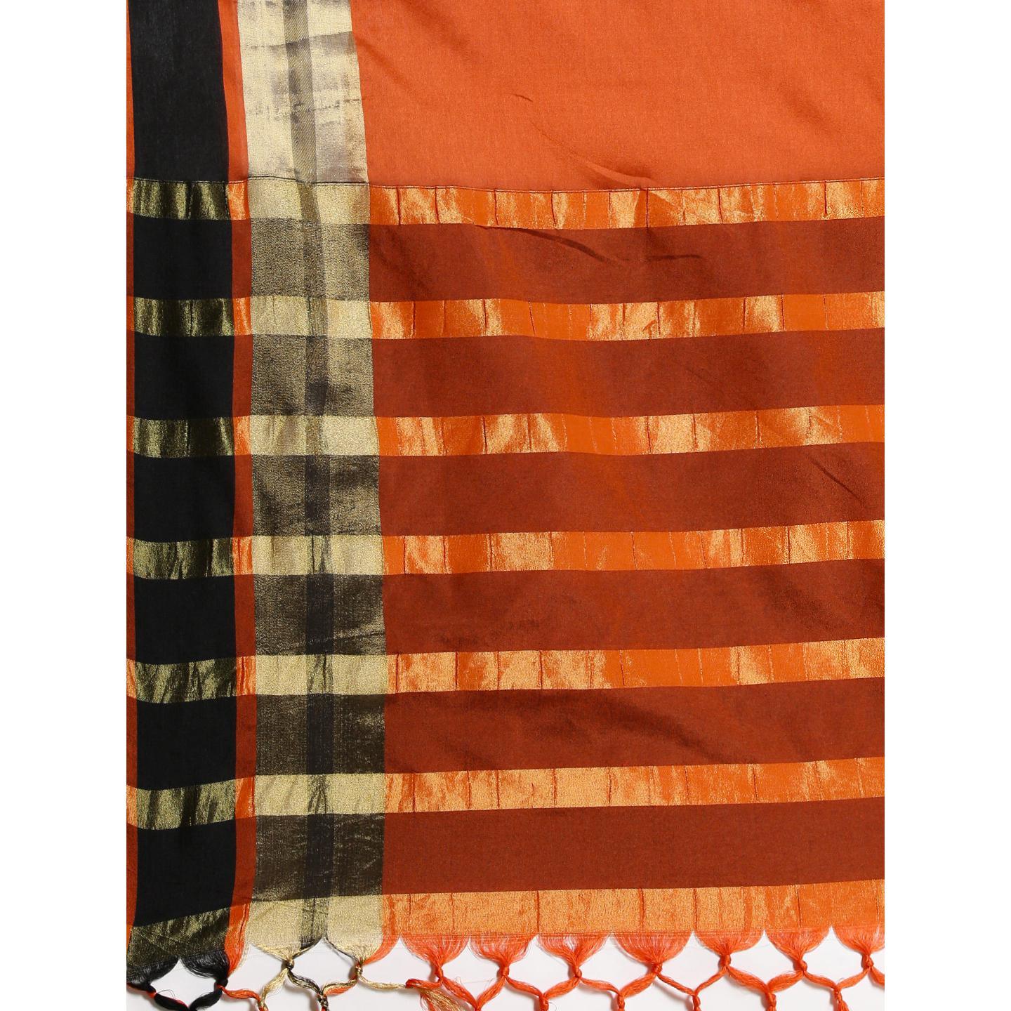 Demanding Orange Colored Festive Wear Woven Cotton Silk Saree