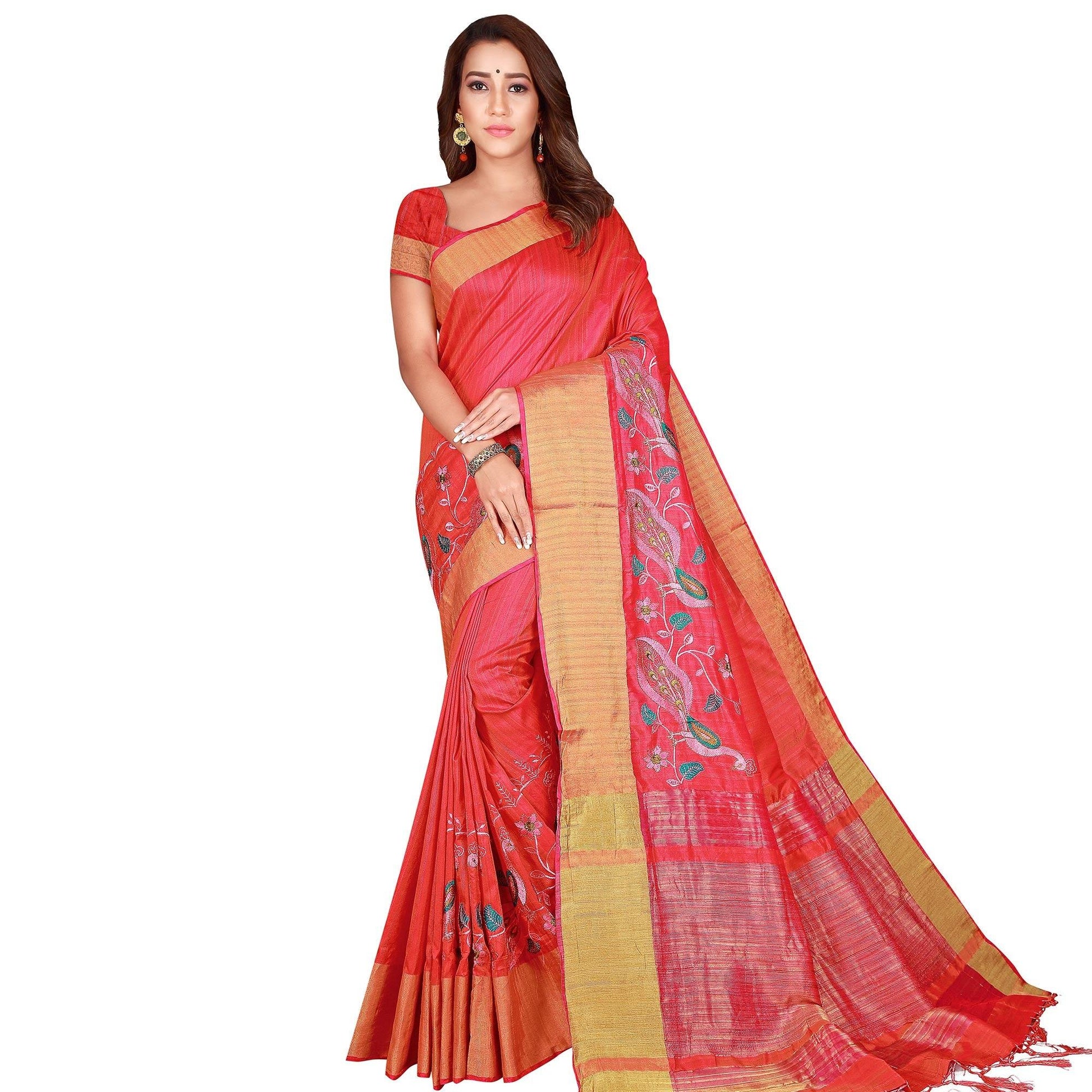 Demanding Peach Colored Festive Wear Woven Silk Saree