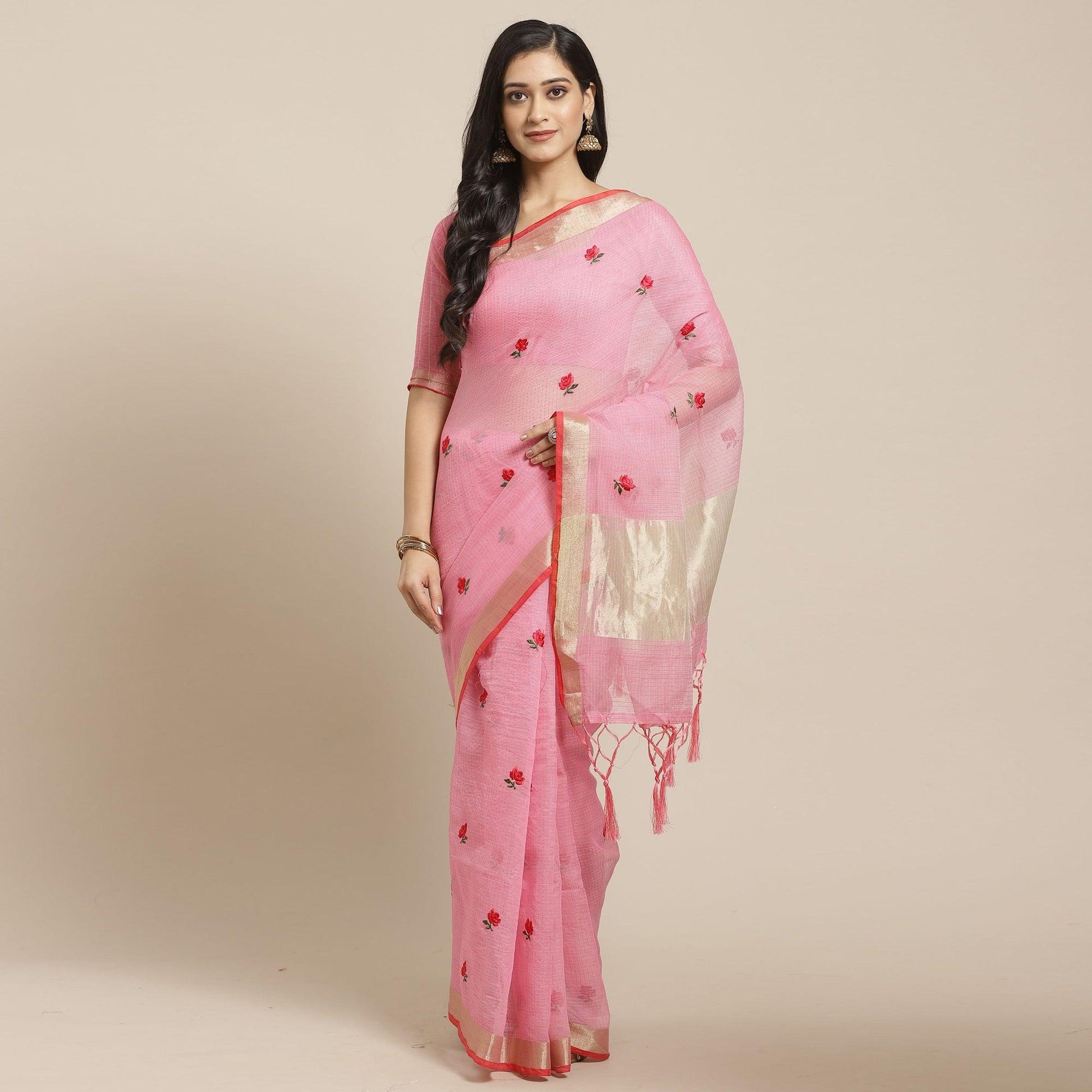 Demanding Pink Colored Casual Wear Embroidered Art Silk Saree