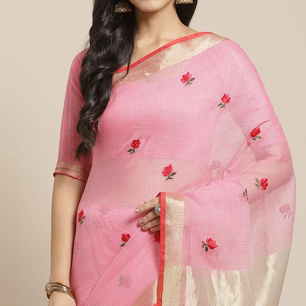 Demanding Pink Colored Casual Wear Embroidered Art Silk Saree