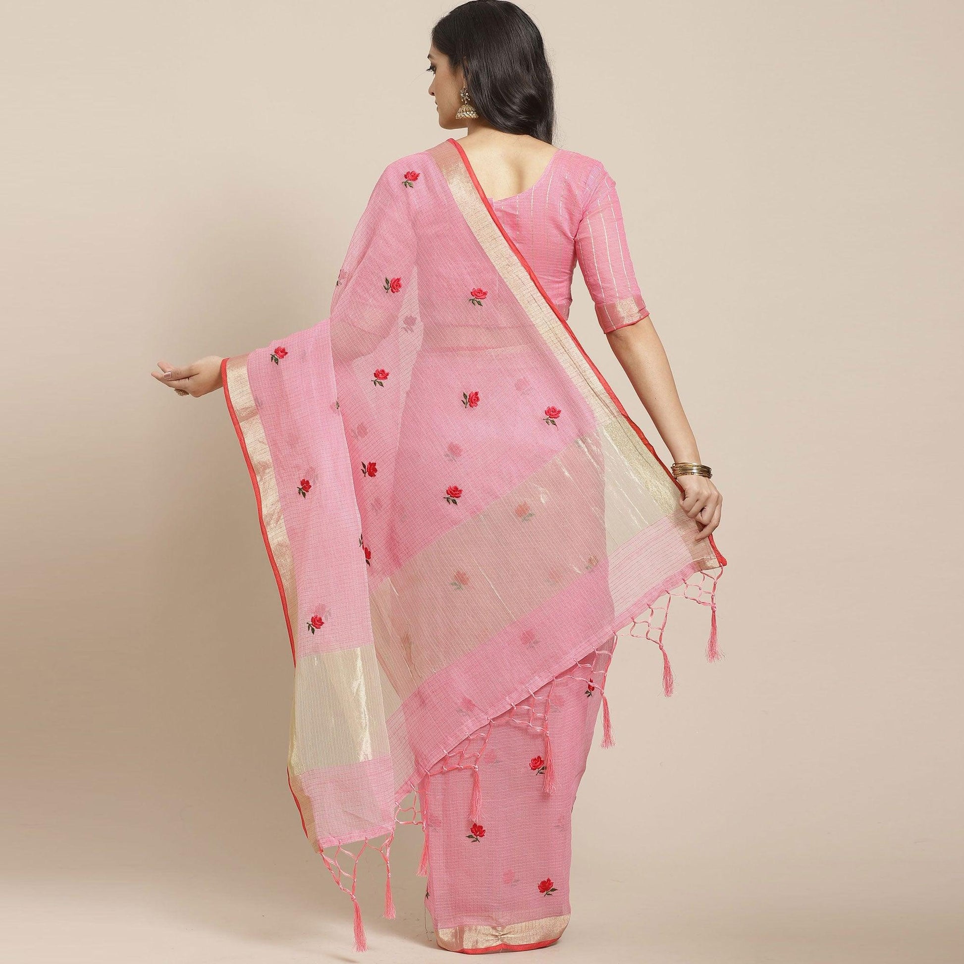 Demanding Pink Colored Casual Wear Embroidered Art Silk Saree
