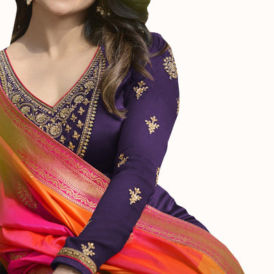 Demanding Purple Colored Party Wear Embroidered Georgette Suit