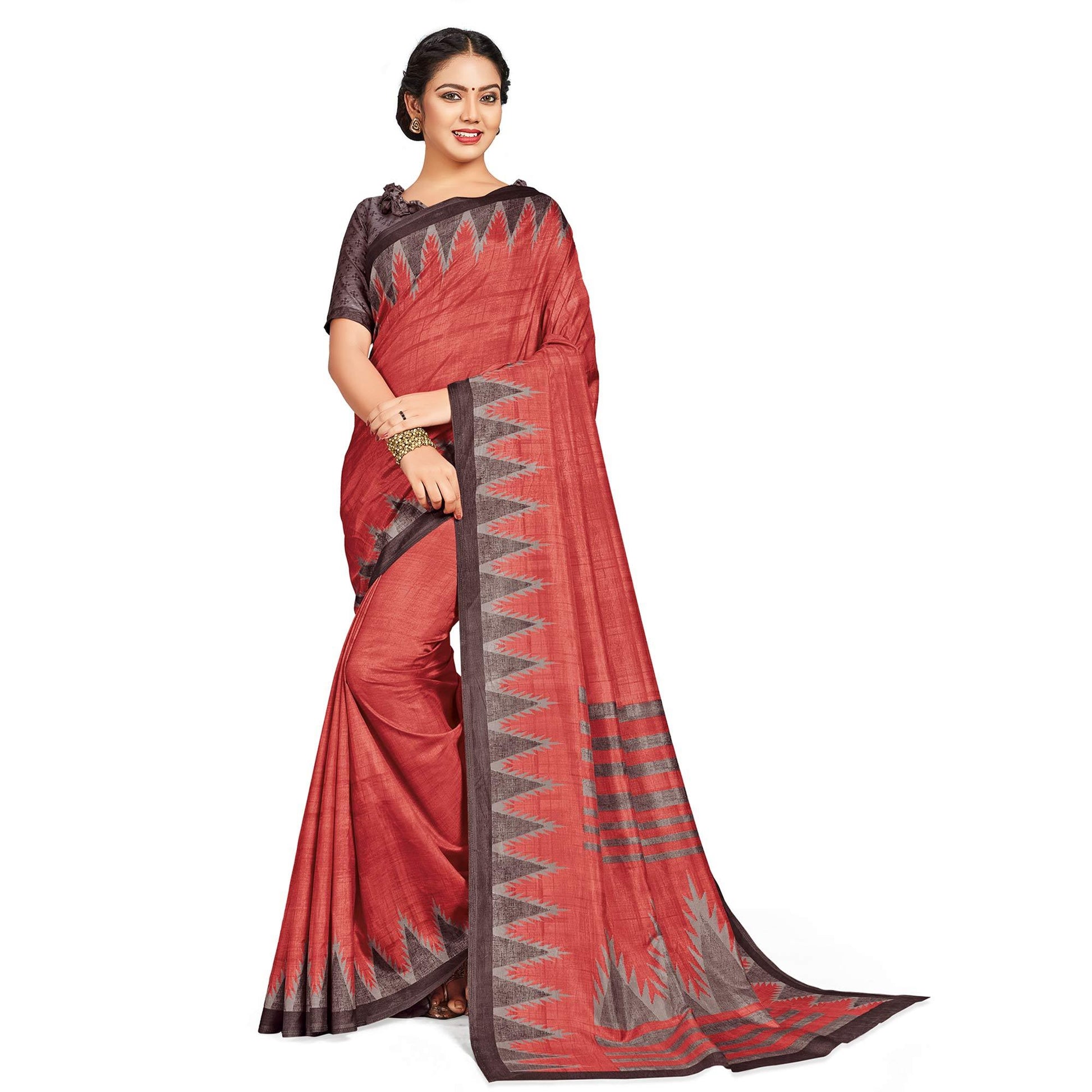 Demanding Red Colored Casual Printed Silk Saree
